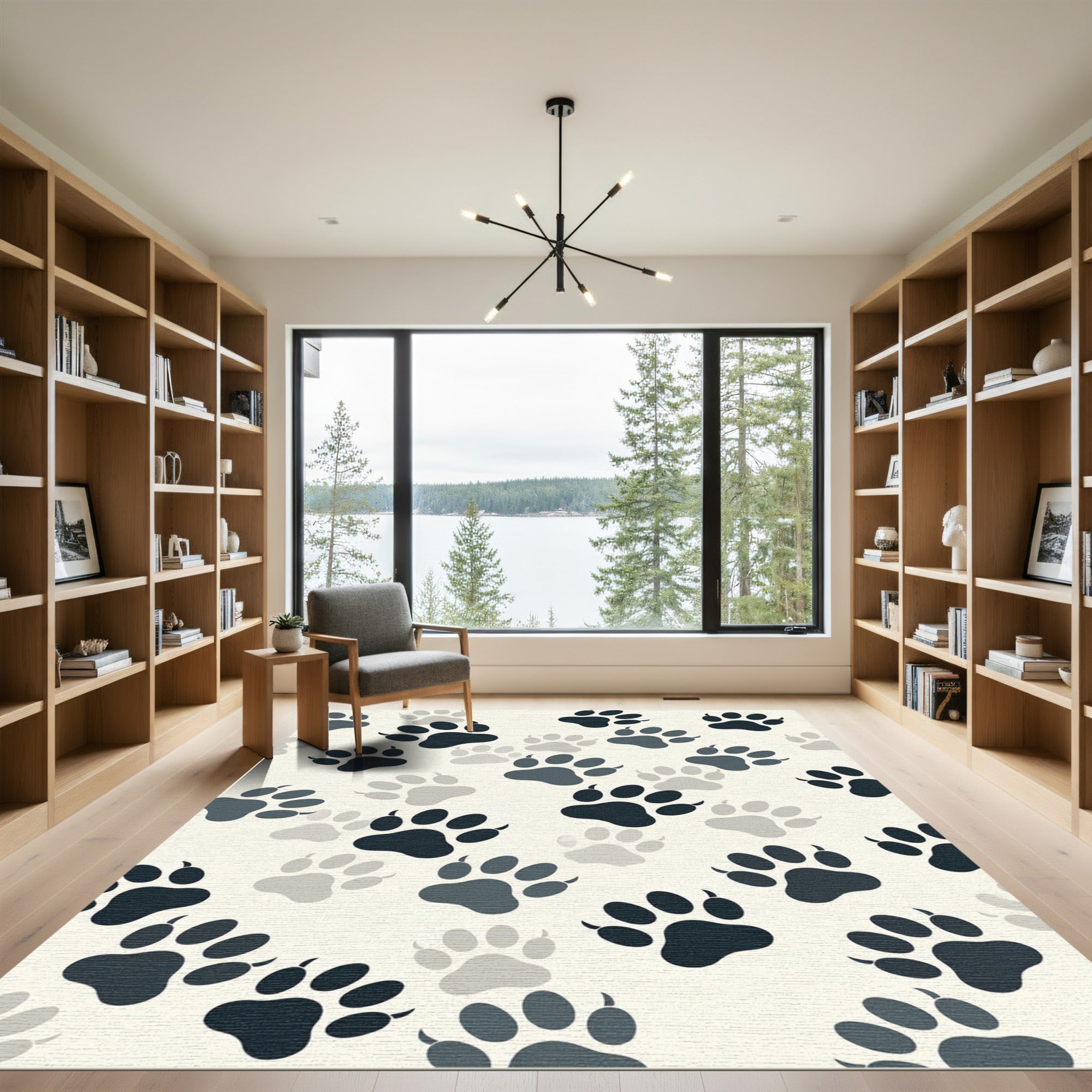Minimalist Monochrome Paw Print Rug