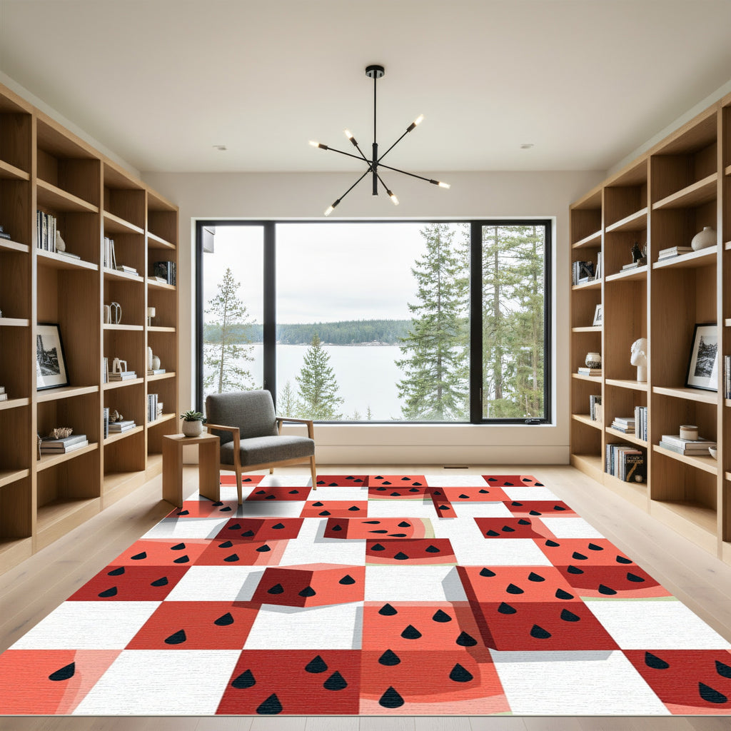 Geometric Watermelon Cube Summer Art Rug