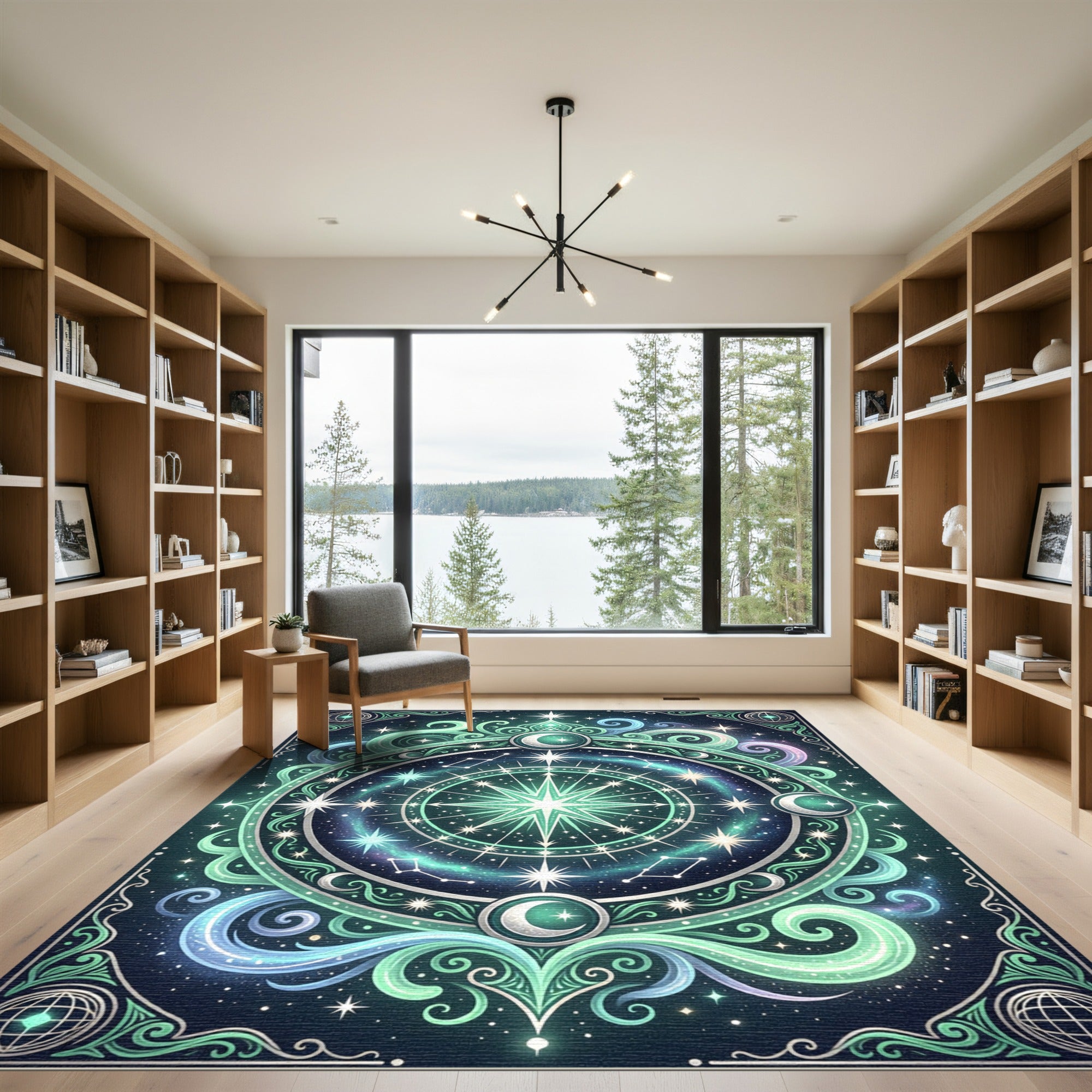 Cosmic Celestial Moon Star Compass Rug