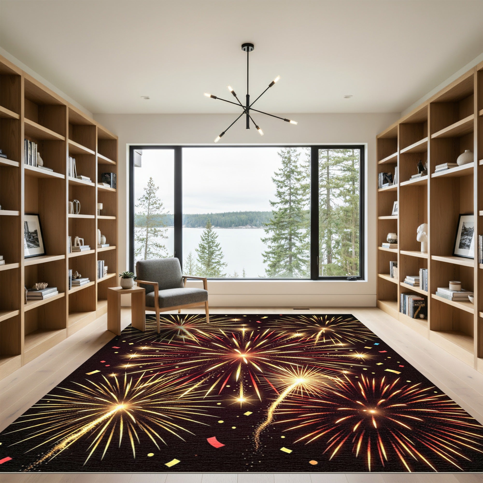 Golden Red Firework Burst Rug