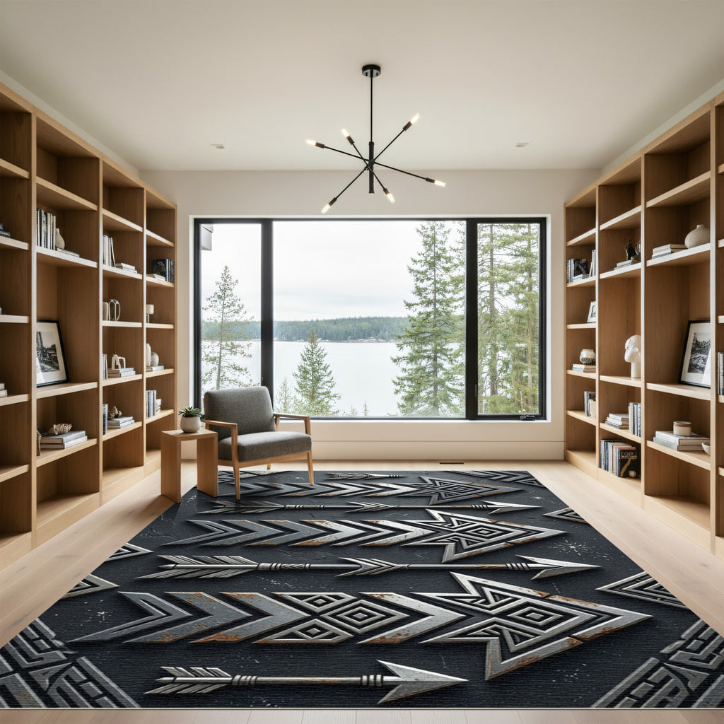Tribal Gray Arrow Geometric Layout Rug