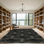 Art Deco Black Fan Shell Arrangement Rug