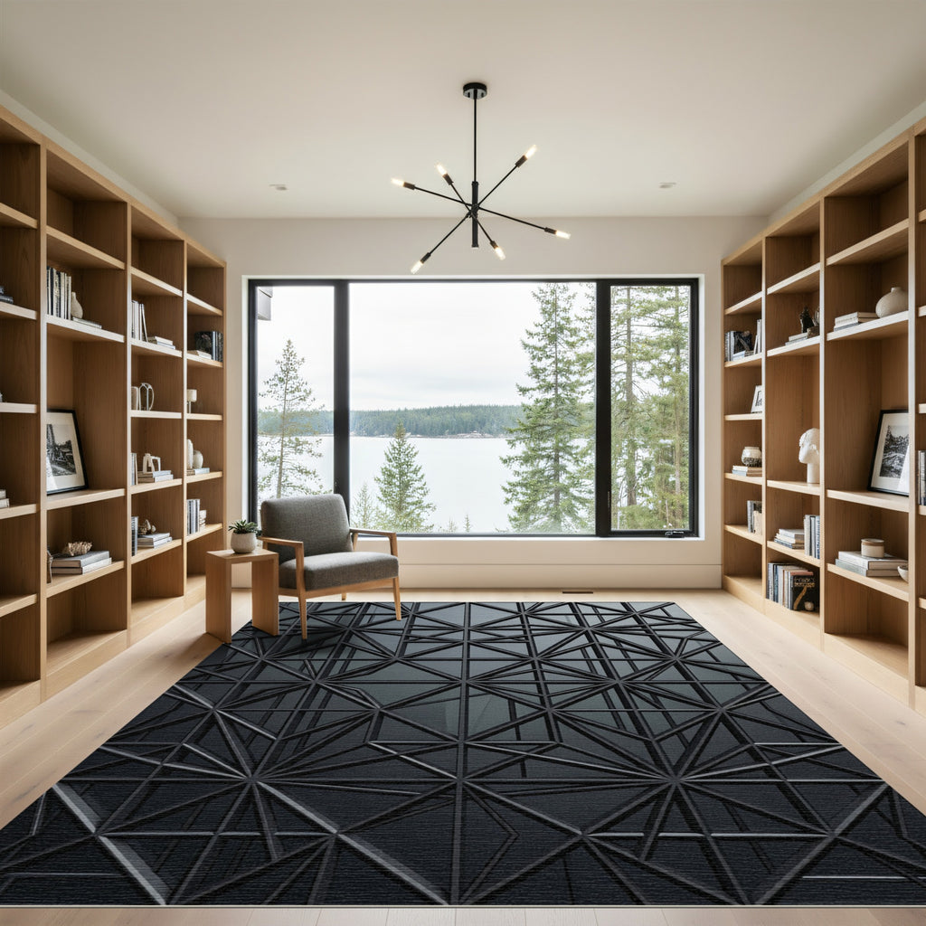 Dark Gray Geometric Intersecting Lines Rug