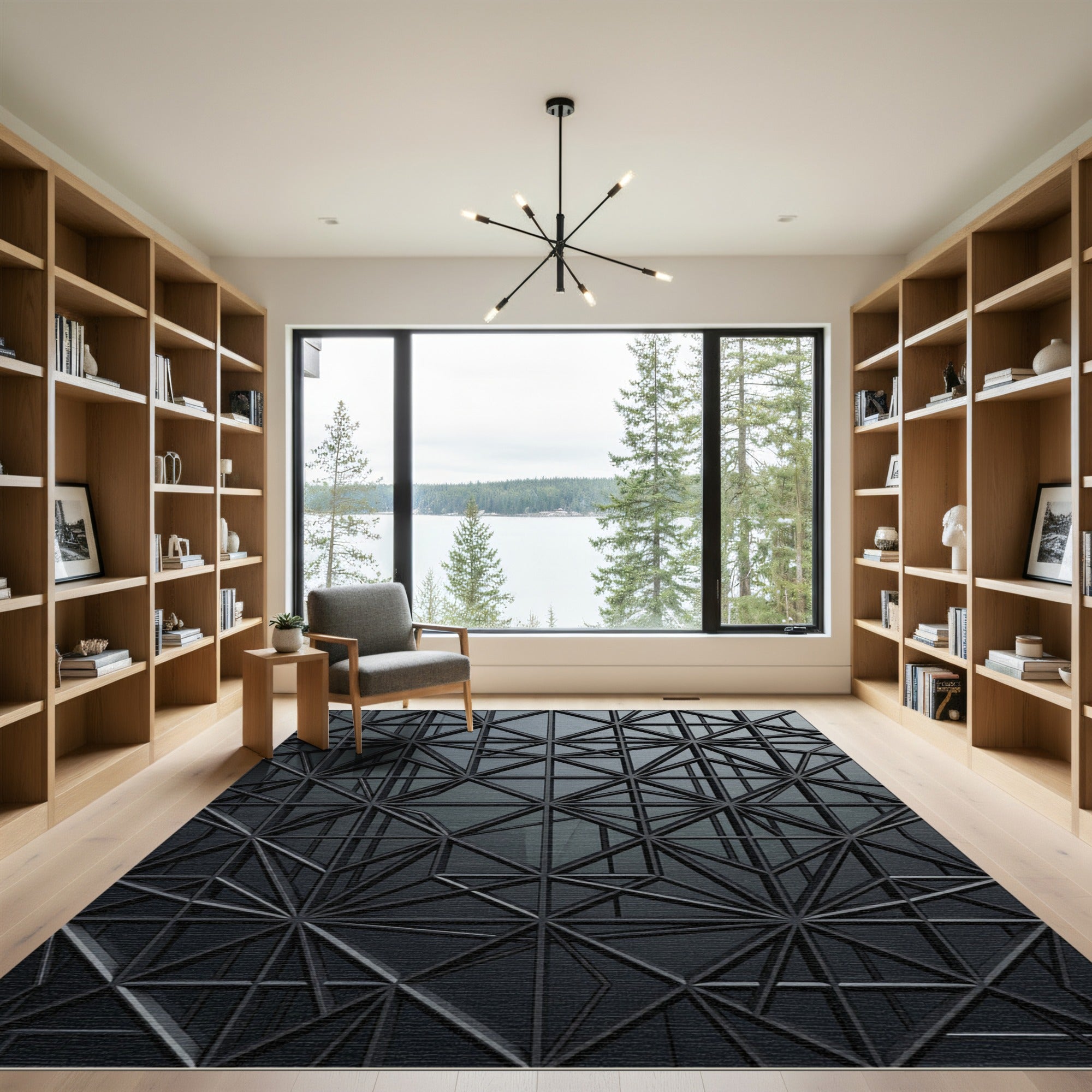 Dark Gray Geometric Intersecting Lines Rug