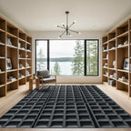Minimalist Charcoal Structured Grid Square Rug
