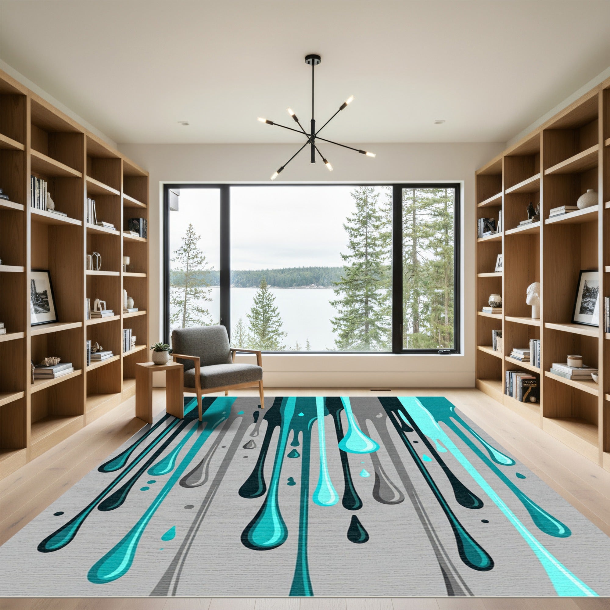 Teal Gray Drips Abstract Rug