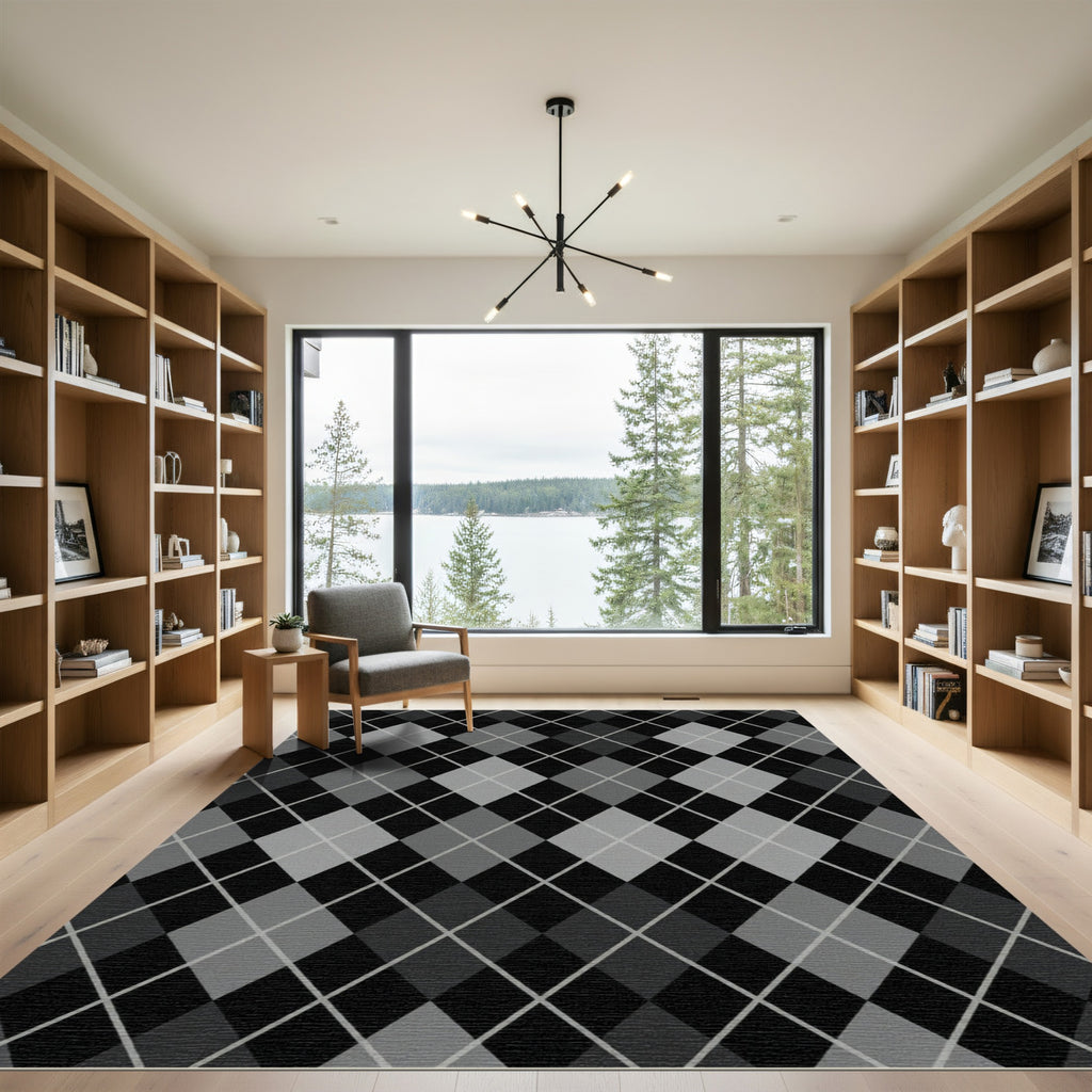 Black Gray Diamond Argyle Rug