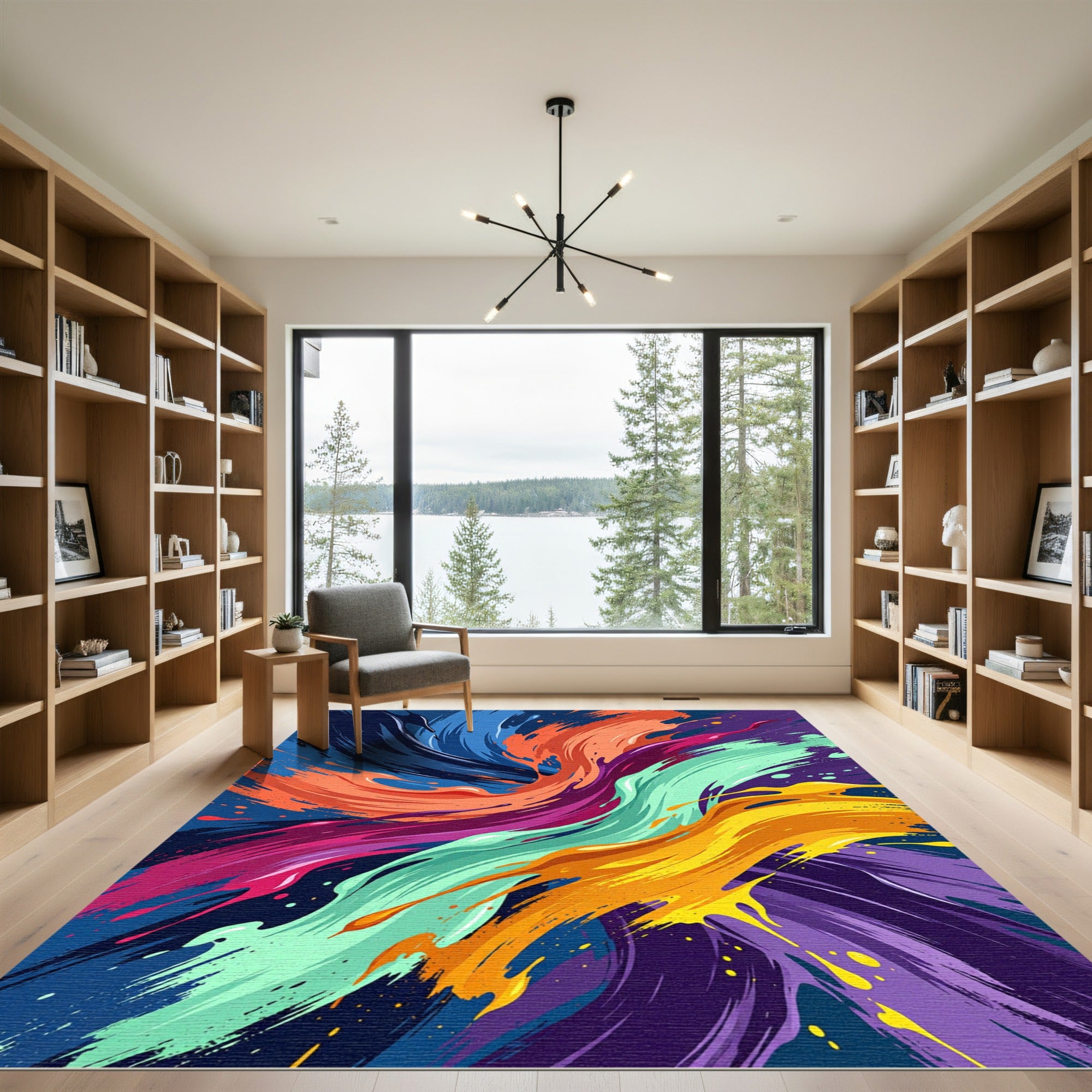 Vibrant Multicolored Modern Abstract Swirl Rug