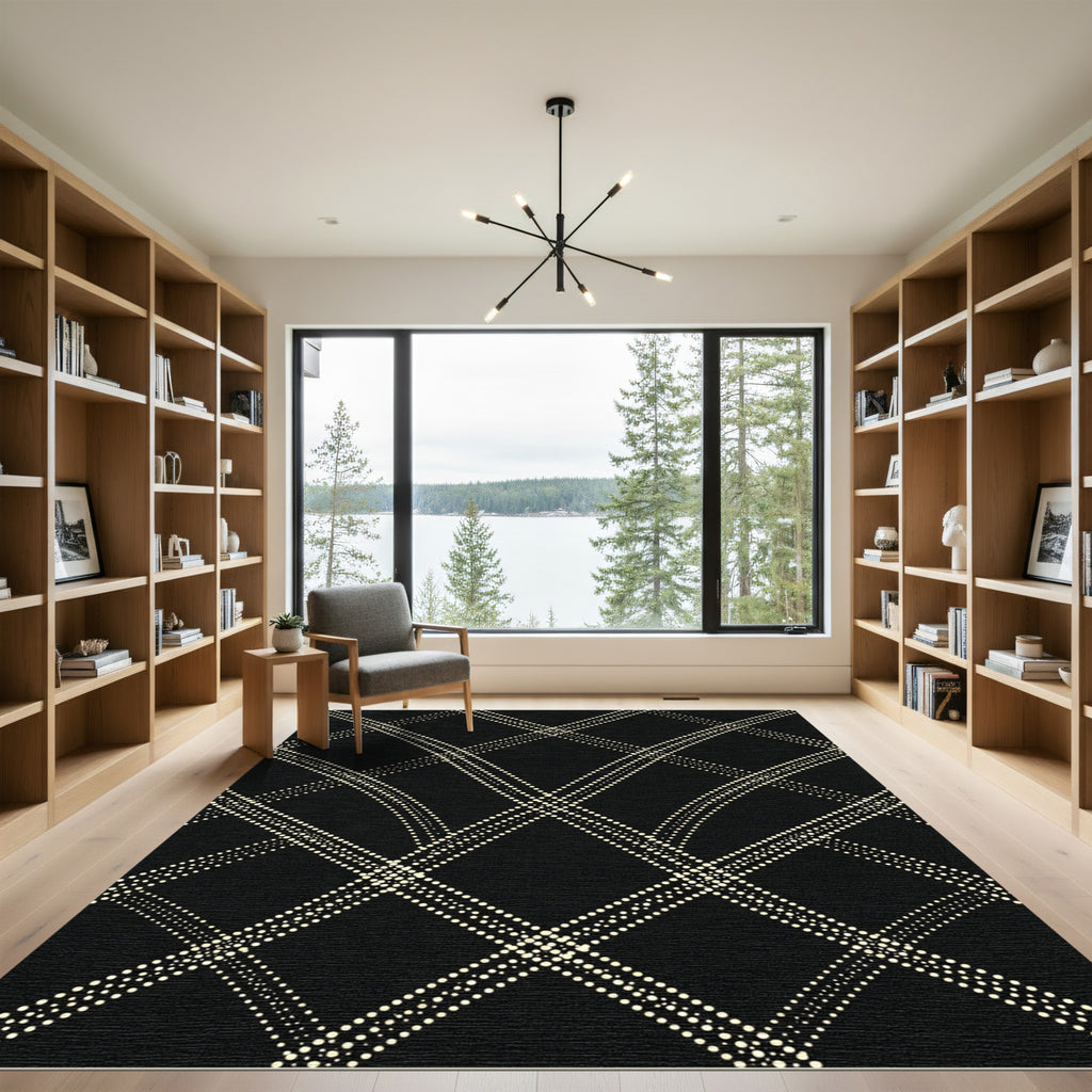 Classic Black Diamond Grid Dots Rug