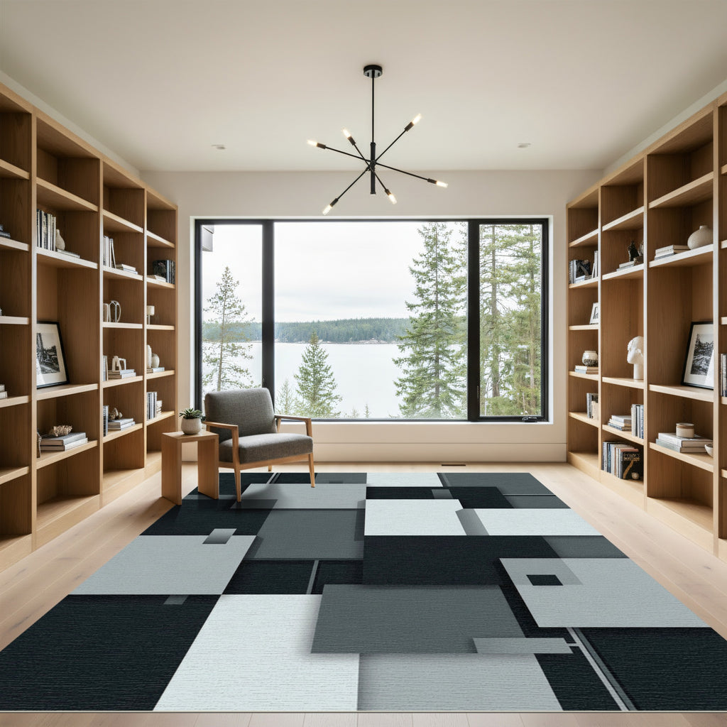 Monochrome Geometric Blocks Composition Rug