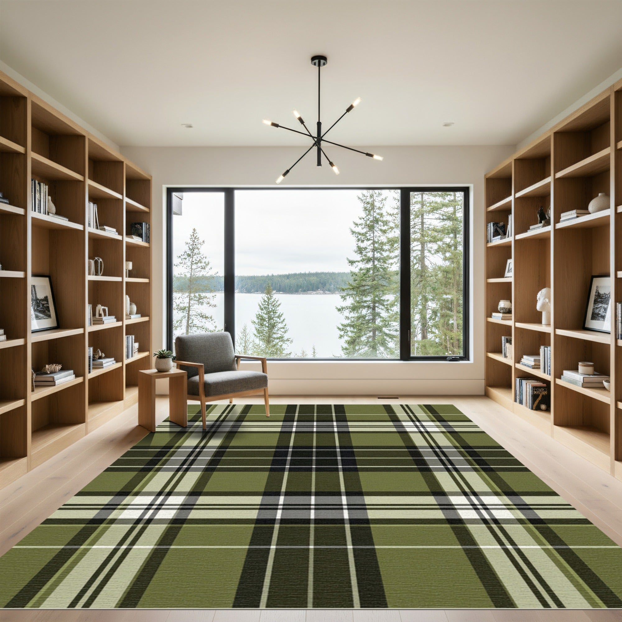 Classic Olive Green Tartan Plaid Rug