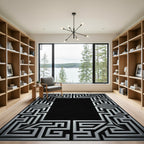 Metallic Silver Maze Border Rug