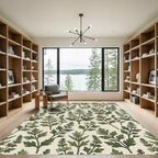 Sage Green Botanical Fern Foliage Rug