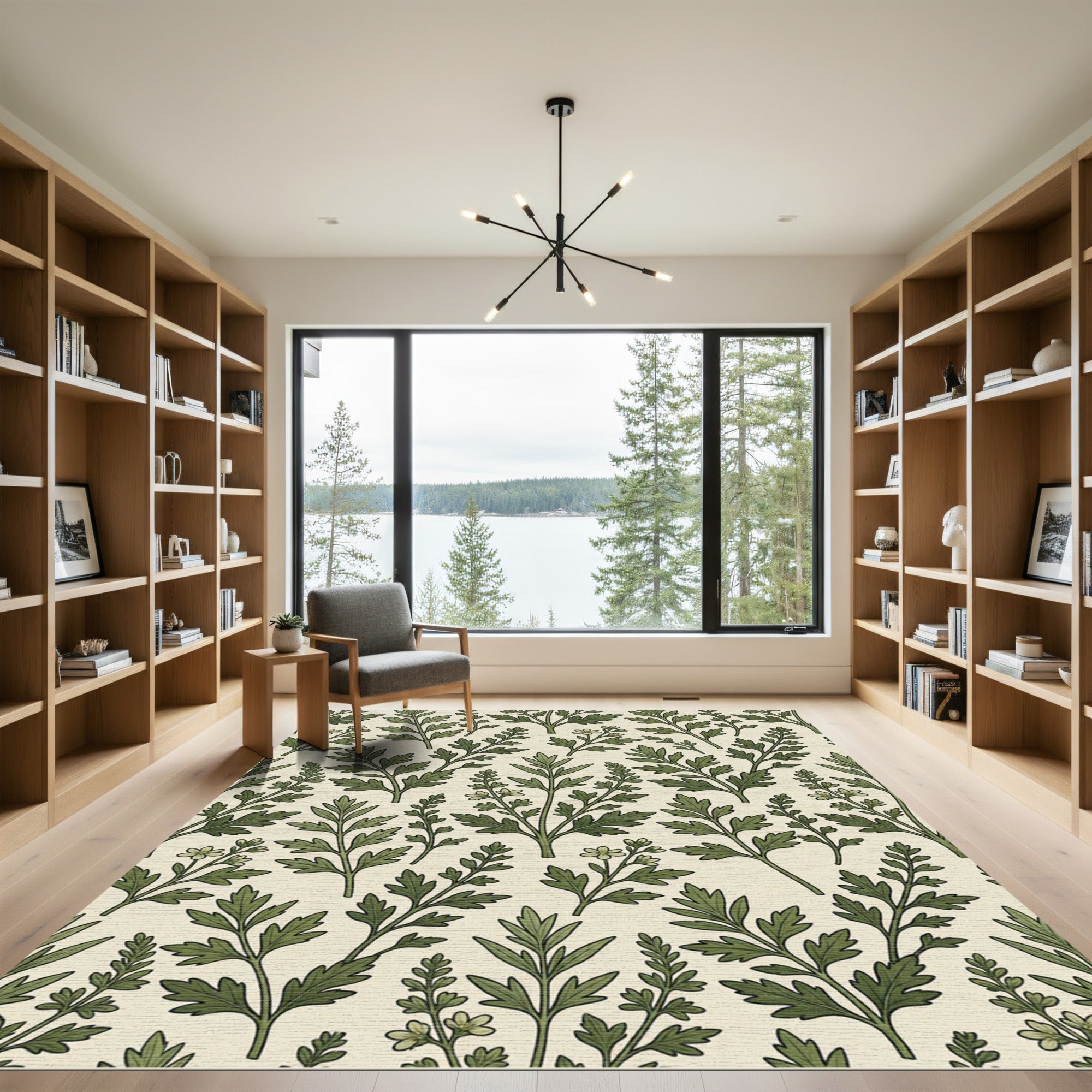 Sage Green Botanical Fern Foliage Rug