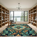 Ornate Teal Gold Acanthus Scroll Rug