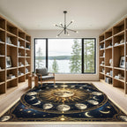 Celestial Lunar Phase Gold Sun Medallion Rug