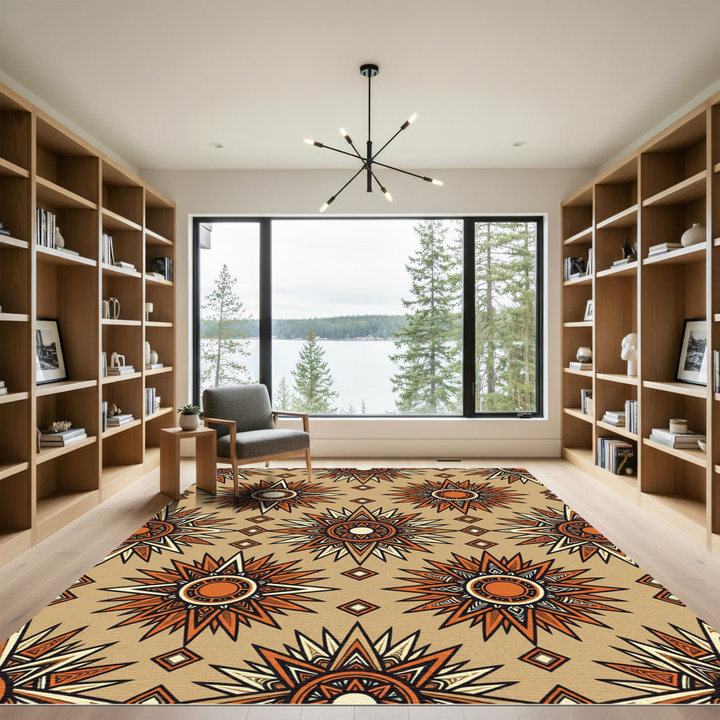 Geometric Sunburst Terracotta Ochre Rug