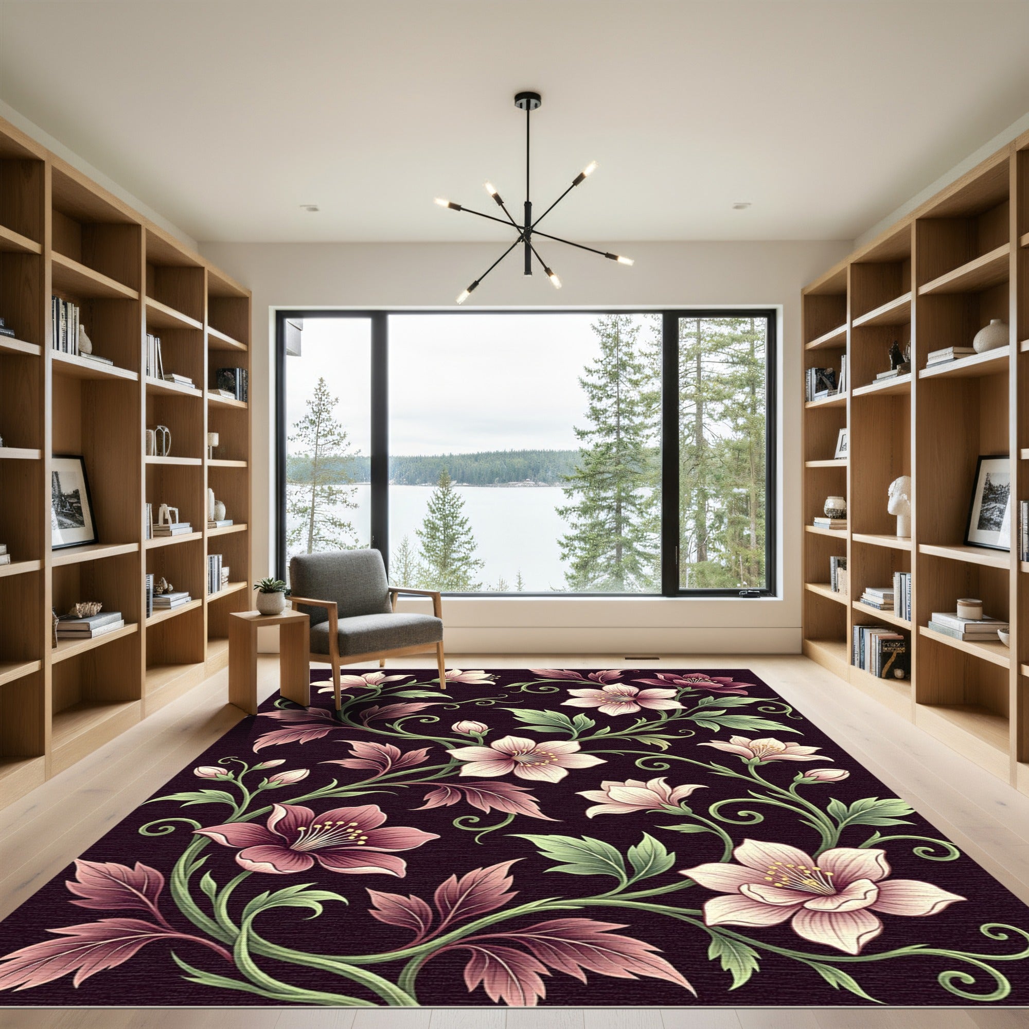 Elegant Mauve Floral Botanical Vine Rug
