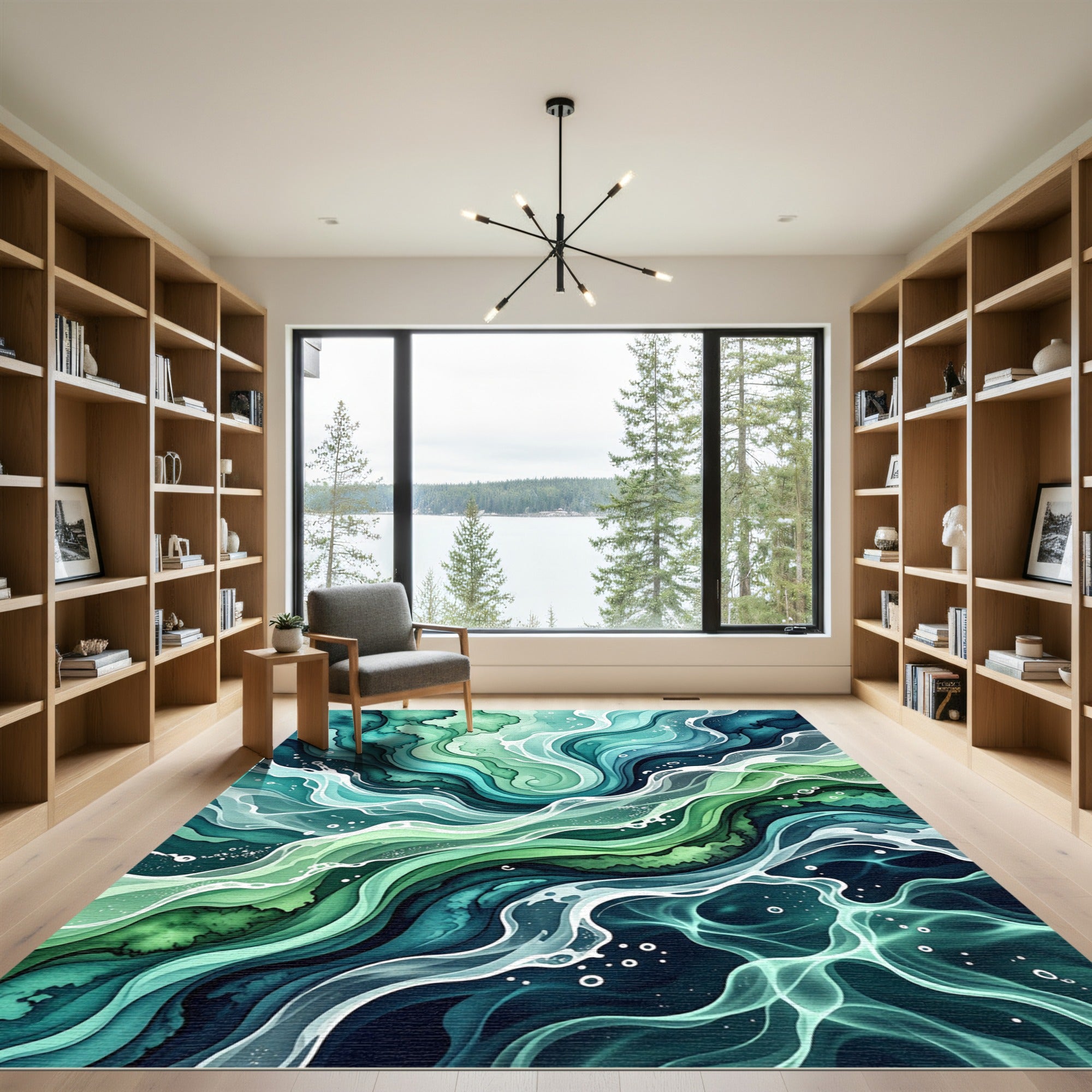 Emerald Teal Abstract Swirl Watercolor Rug