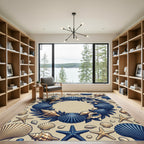 Blue and Gold Seashell Wreath Rug