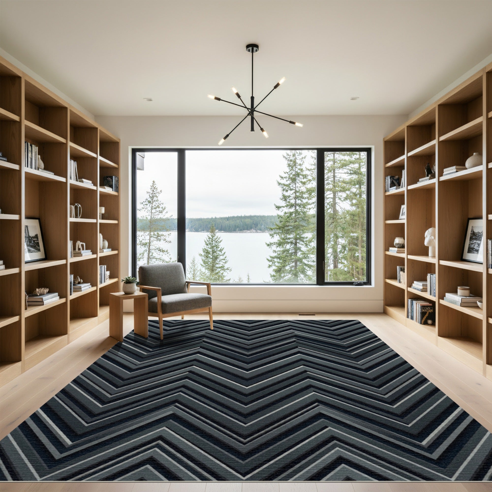 Sophisticated Charcoal Zigzag Chevron Texture Rug