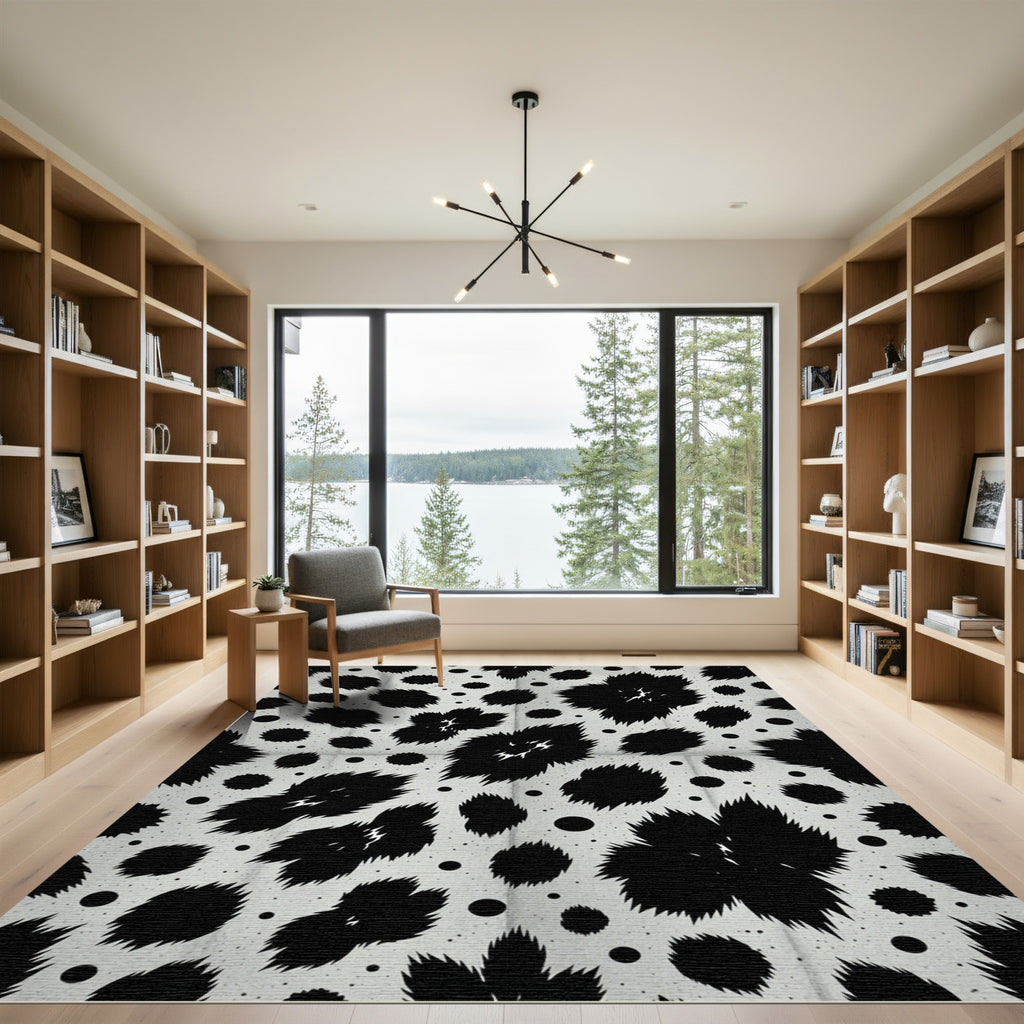 Black White Spotted Fauvism Floral Rug