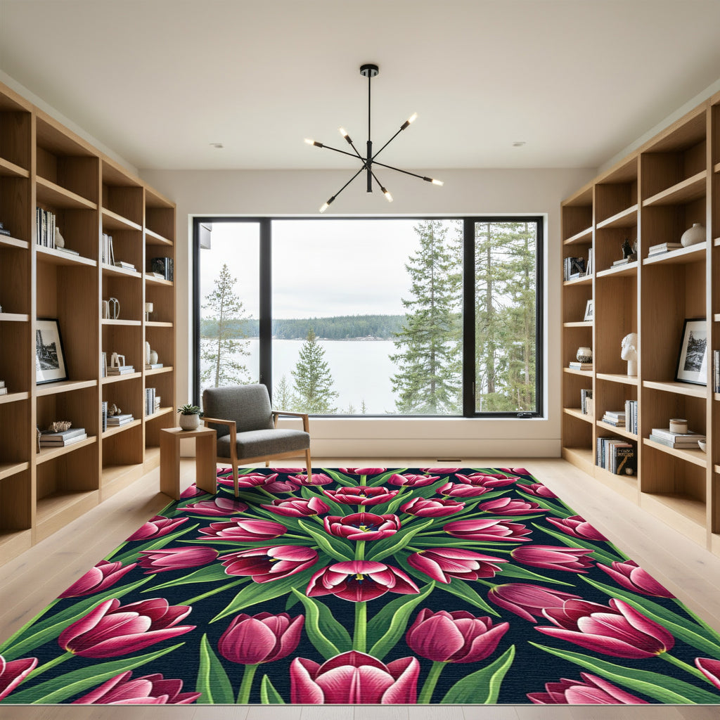 Deep Pink Tulip Garden Bouquet Rug