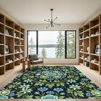 Botanical Blue Rose and Clematis Medallion Rug