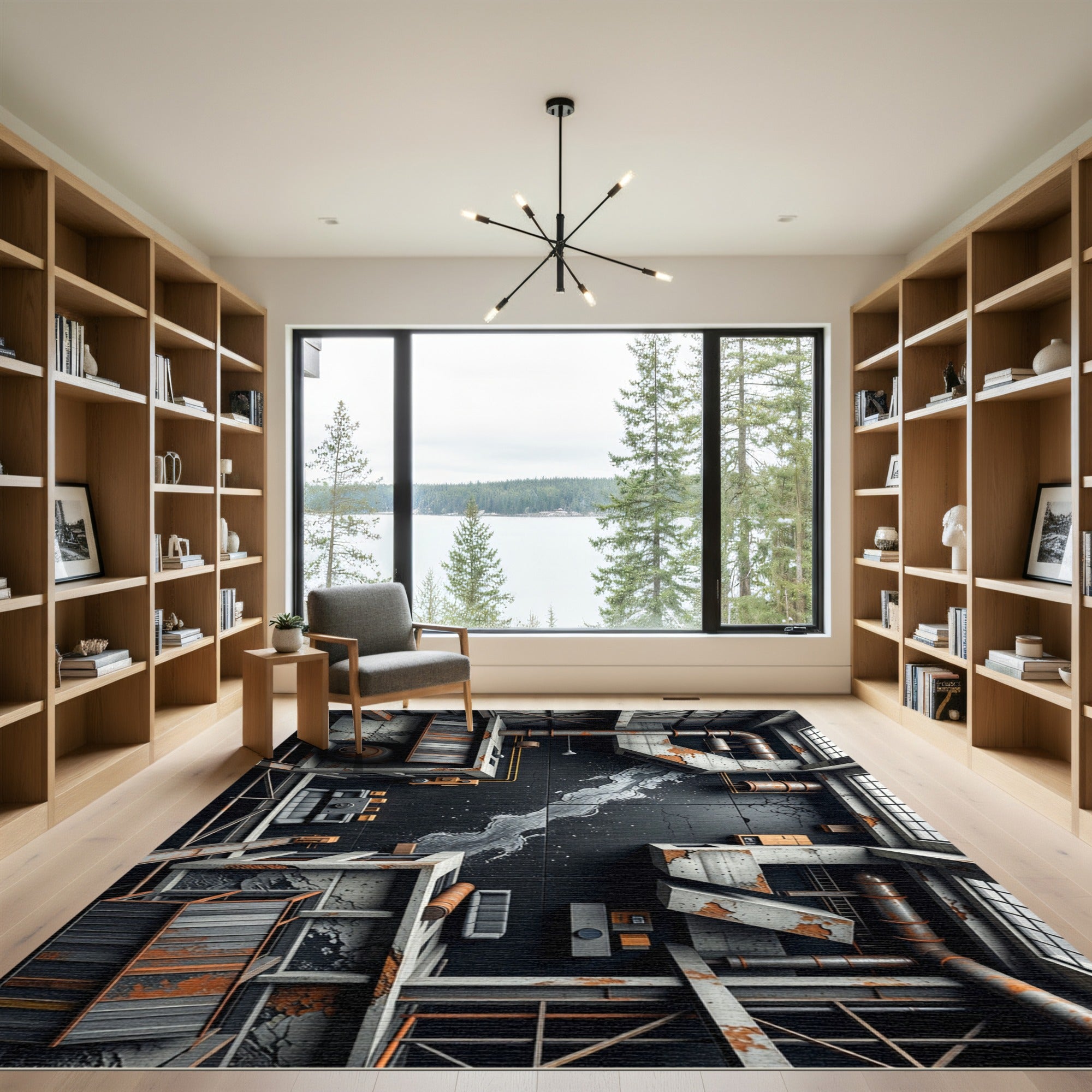Industrial Concrete Rusty Metal Abstract Rug