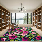 Vibrant Pink Petunia Floral Bouquet Rug