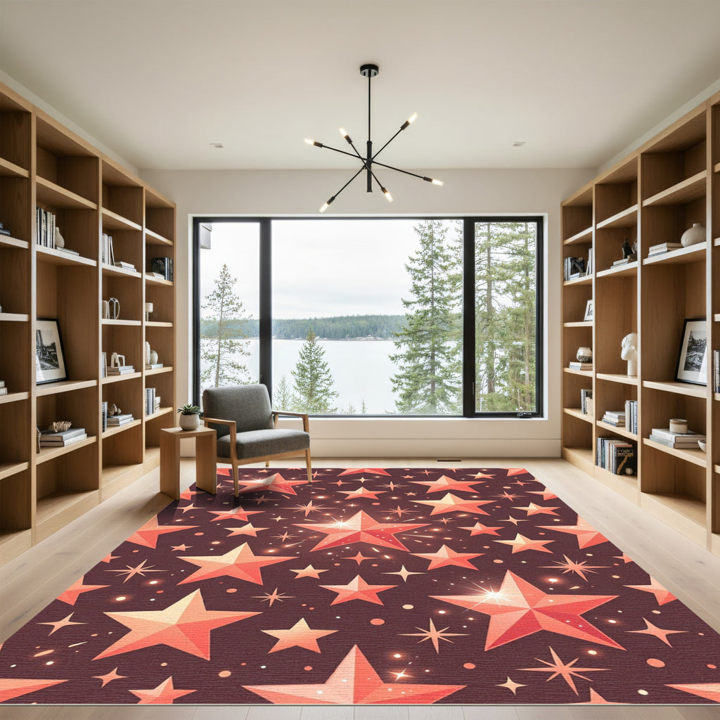 Coral Stars Sparkle Night Sky Rug