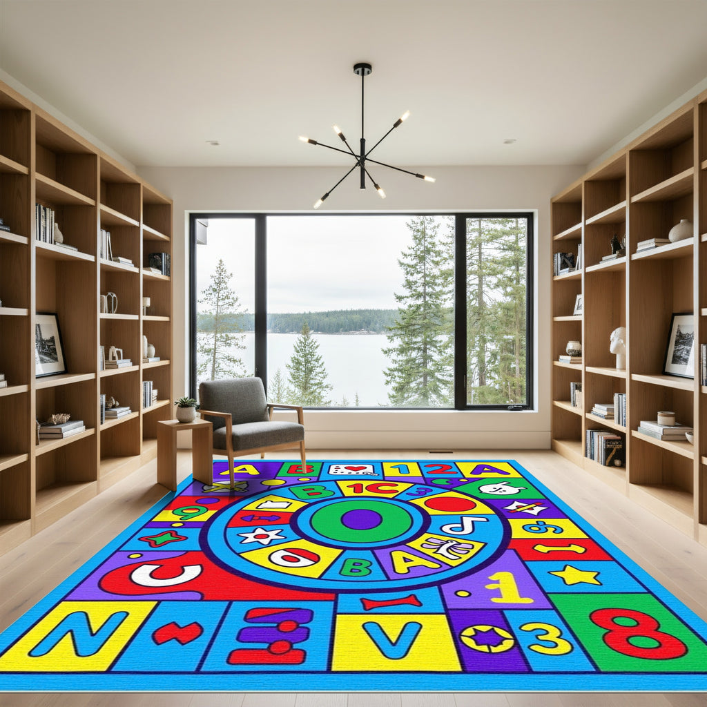 Colorful Alphabet Numbers Wheel Composition Rug