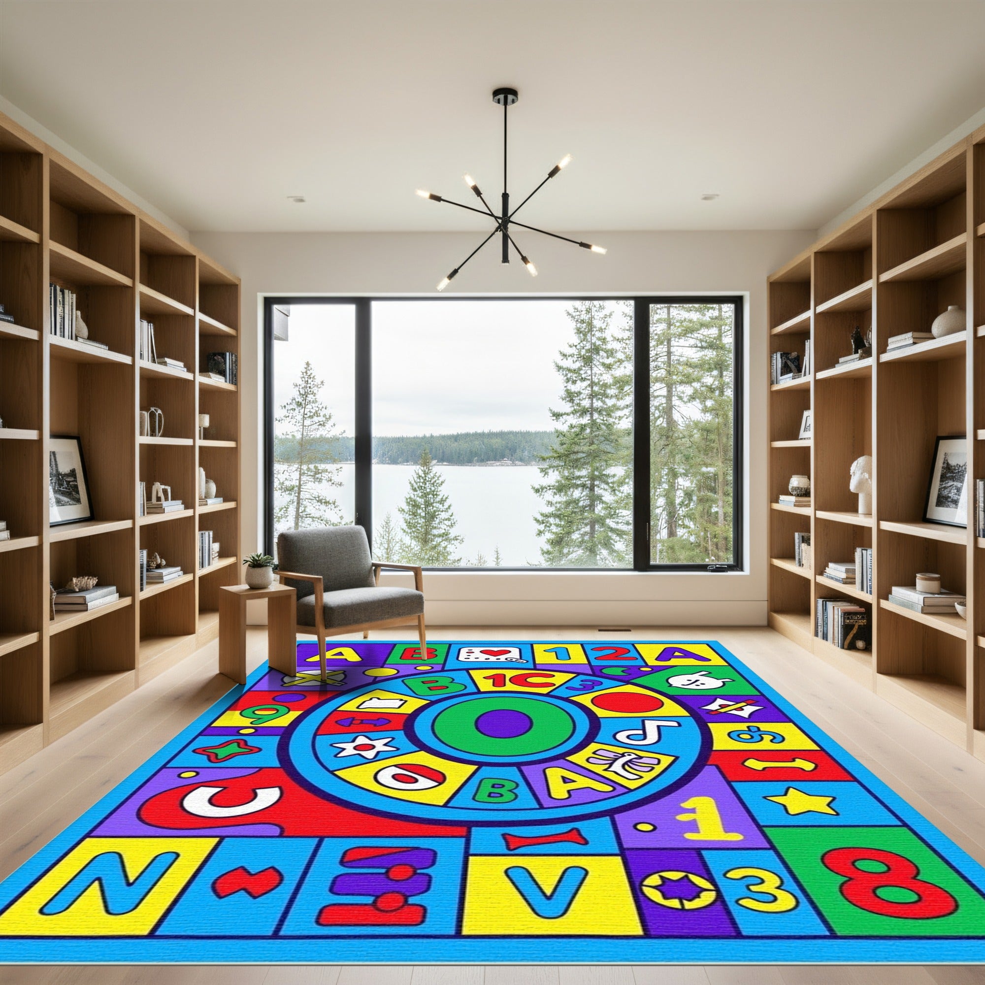 Colorful Alphabet Numbers Wheel Composition Rug