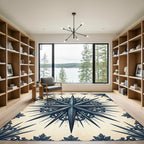 Distressed Navy Nautical Compass Star Rug