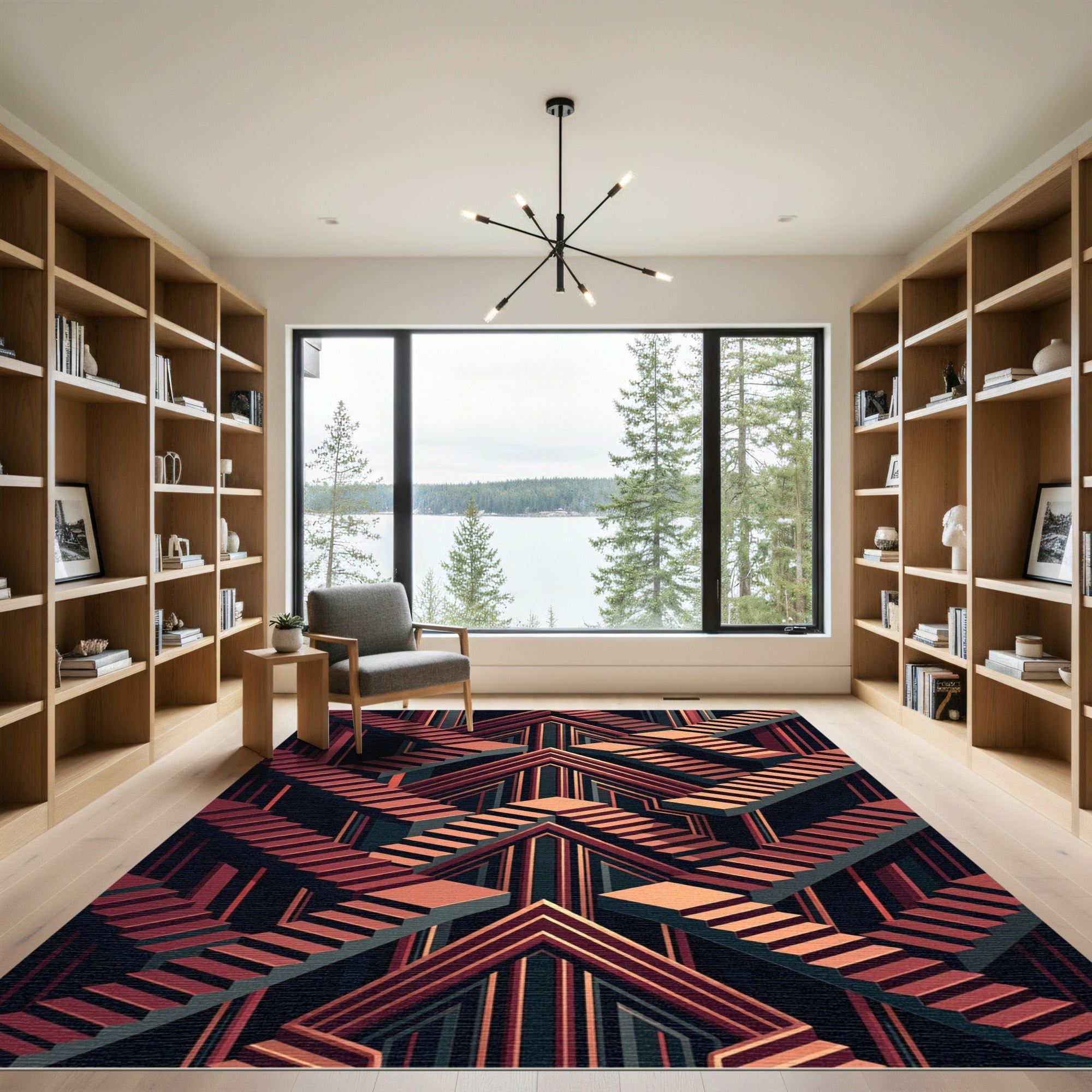 Geometric Copper Staircase Illusion Rug