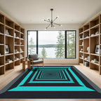 Modern Teal Black Geometric Infinity Tunnel Rug
