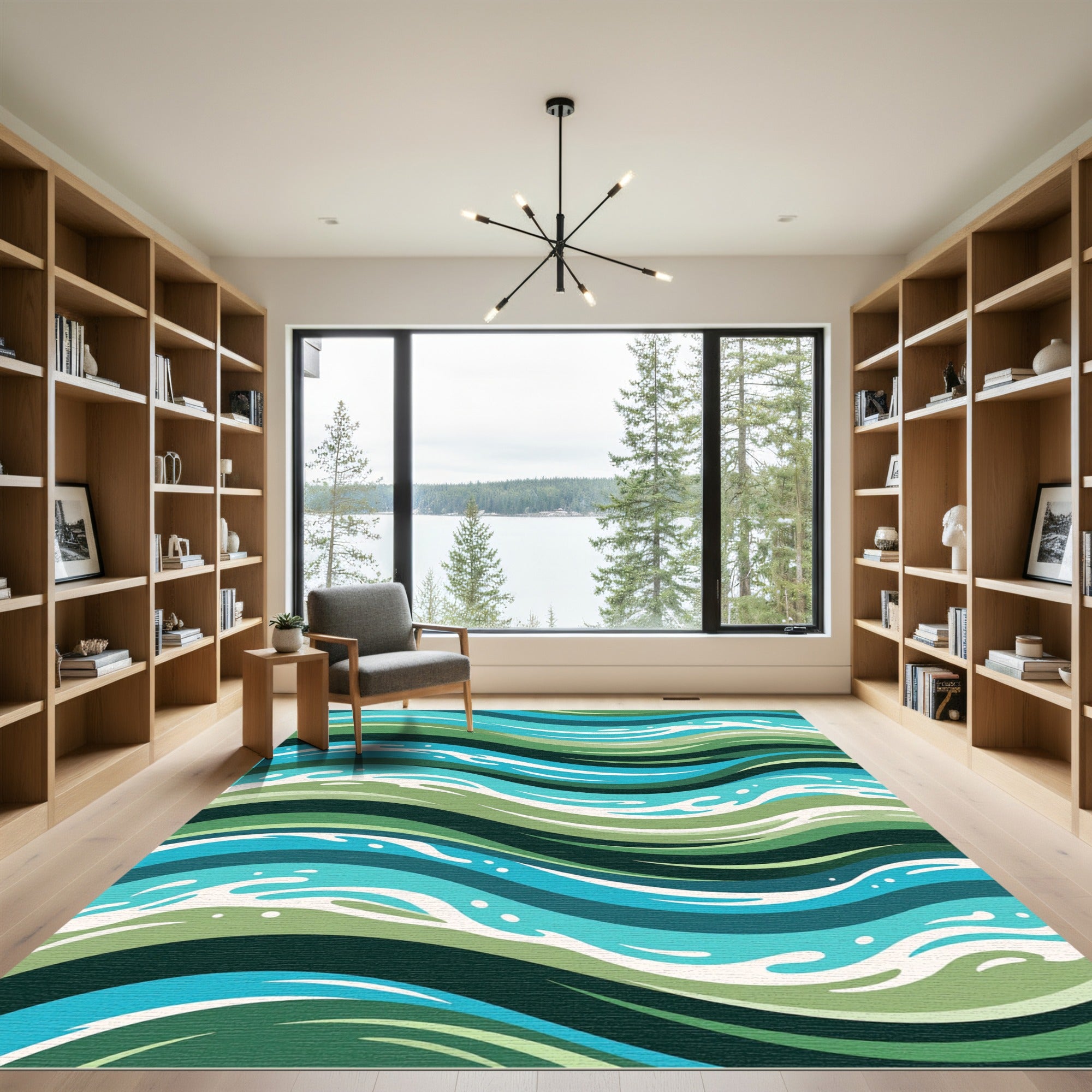 Oceanic Blue Green Wave Composition Rug
