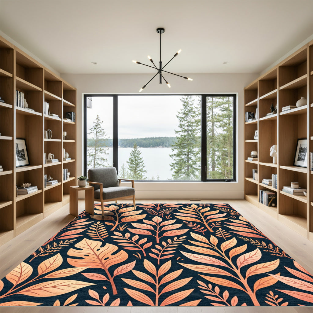 Warm Peach Leafy Branches Rug