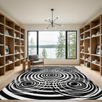 Black White Concentric Circles Op Art Rug