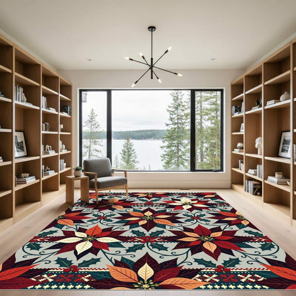Rich Poinsettia Holly Nordic Stripe Rug