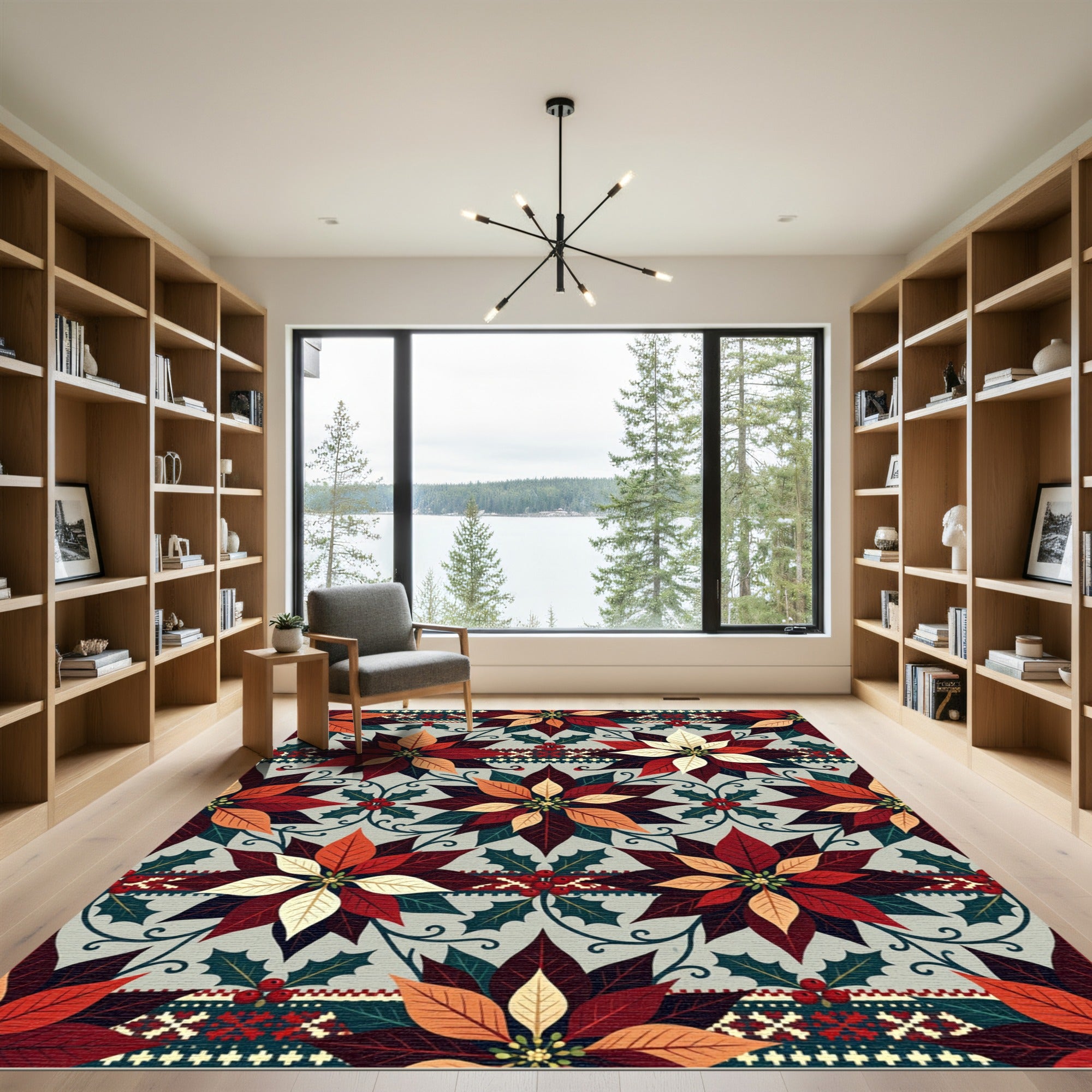 Rich Poinsettia Holly Nordic Stripe Rug