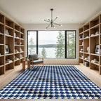 Classic Navy Blue Houndstooth Check Rug