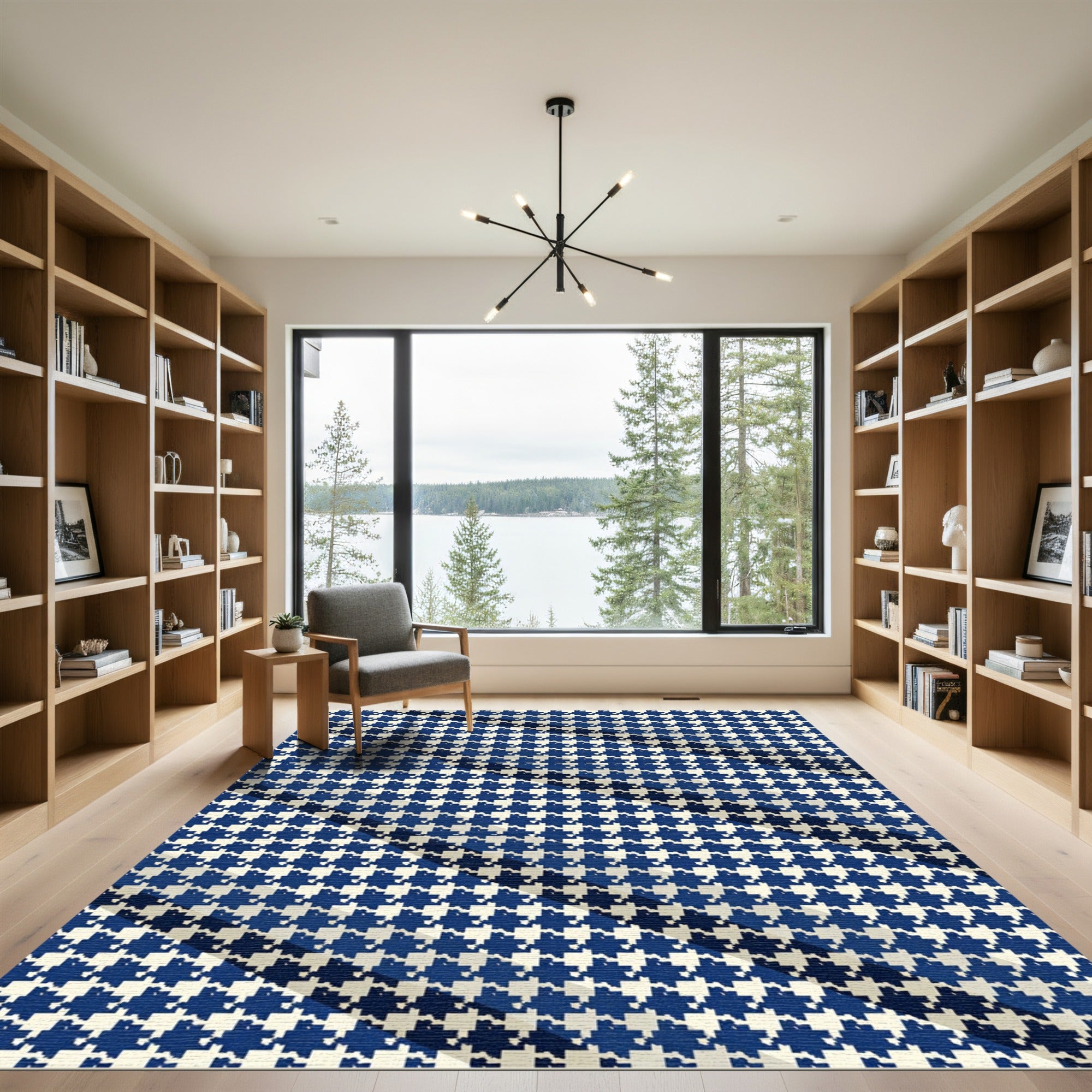 Classic Navy Blue Houndstooth Check Rug