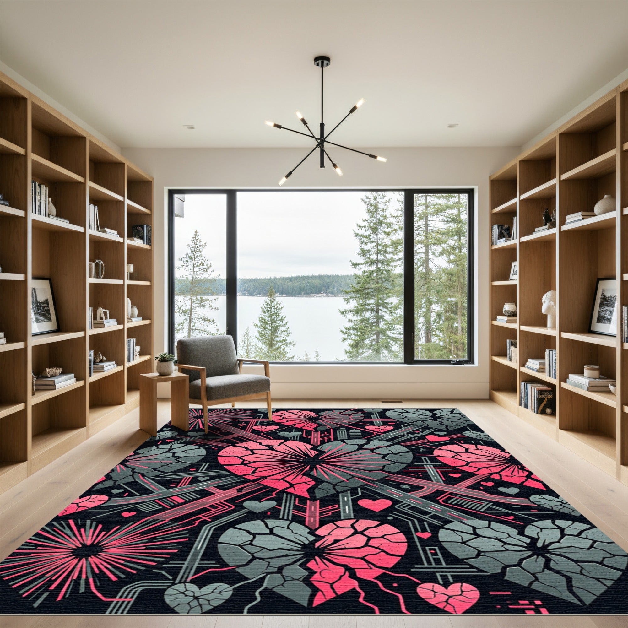 Pink Gray Broken Heart Abstract Rug