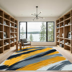 Abstract Yellow Gray Black Brush Strokes Rug