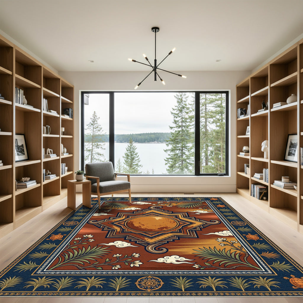 Celestial Terracotta Lunar Sun Earthy Meditation Rug
