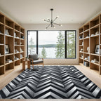 Silver Metallic Chevron Geometric Rug