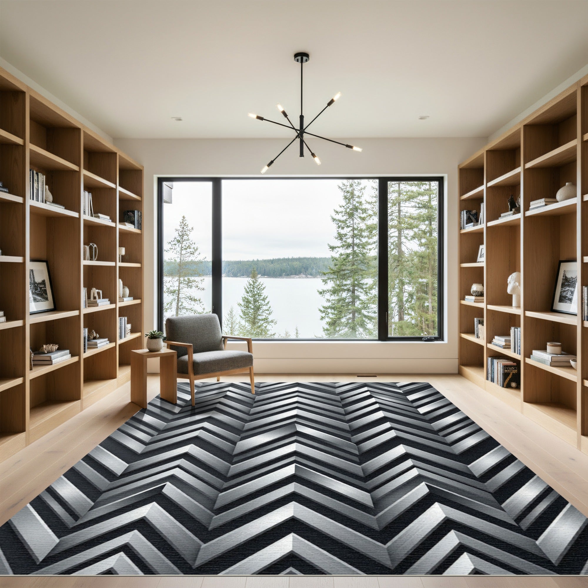 Silver Metallic Chevron Geometric Rug