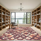 Terracotta Floral Ikat Lattice Grid Rug