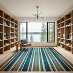 Vintage Blue Gold Linear Stripe Rug